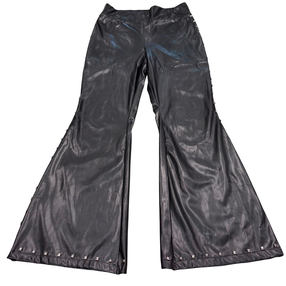 Studded‎ Faux Leather Flare Pants Rocker Biker Women XL Black Jolie & Joy